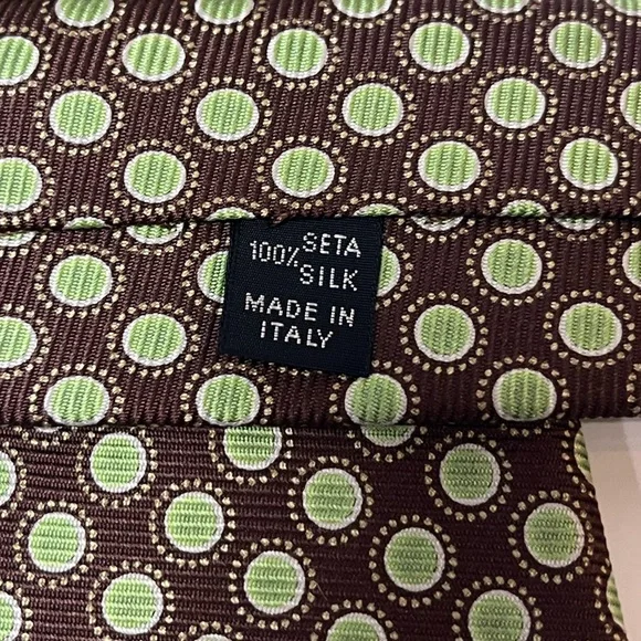 KITON Napoli 100% Silk Brown and Green Polka Dot Tie Made in Italy - Picture 4 of 7